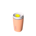SmoothSip Slider 12oz, peach orange body with white lid and yellow slider button
